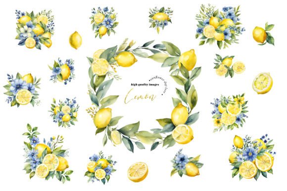 Download Lemon Blue Floral Greenery Clipart - Green Collection