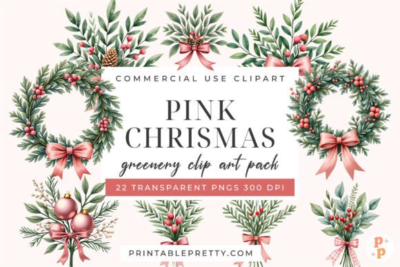 Download Pink Christmas Greenery Clipart PNG - Green Collection
