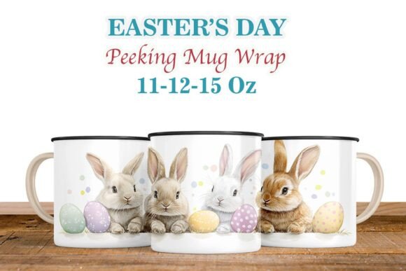Download Cute Bunny Peeking Easter Mug Wrap PNG - Easter mug Collection