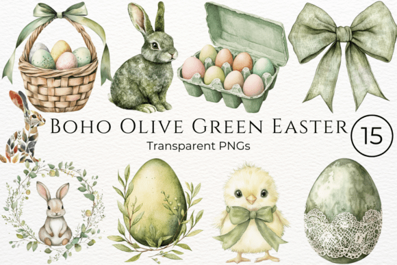Download Boho Olive Green Easter Cliparts - Green Collection